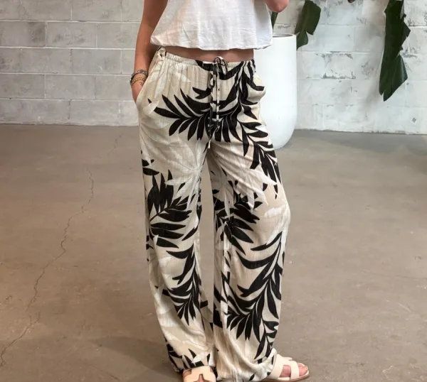 Wide Leg Drawstring Pull-On Trouser