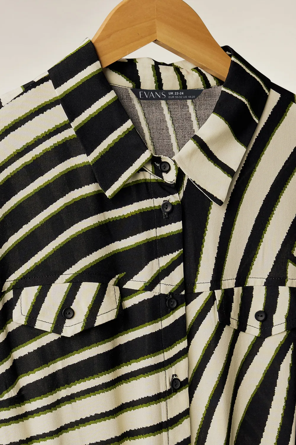 EVANS Curve Black & Ivory White Linear Print Utility Shirt Dress