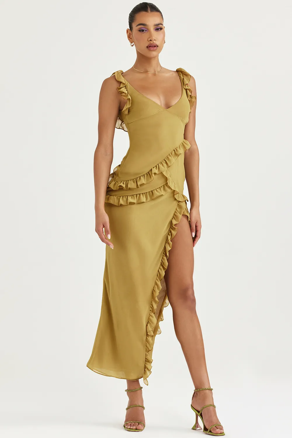 FLAME ORANGE RUFFLE MAXI DRESS