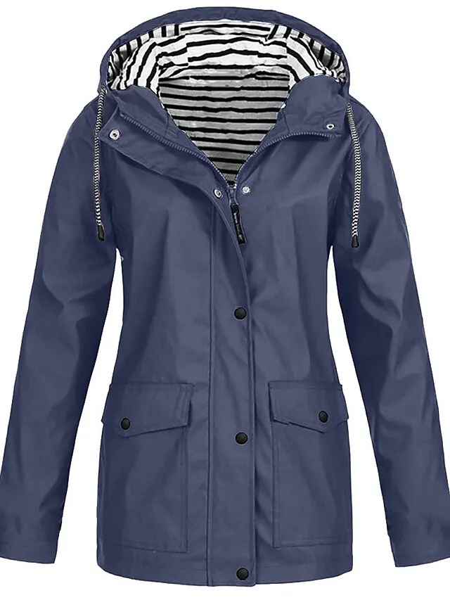 Women's Rain Jacket Fall Waterproof Outdoor Hiking Coat Zipper Windproof Hoodie Jacket Winter  Warm