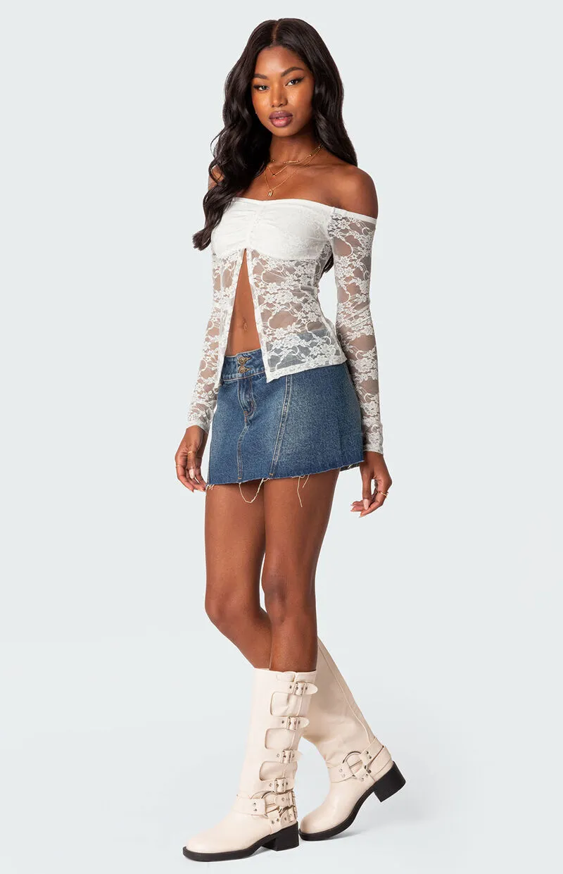 Edikted Donnie Washed Denim Mini Skirt