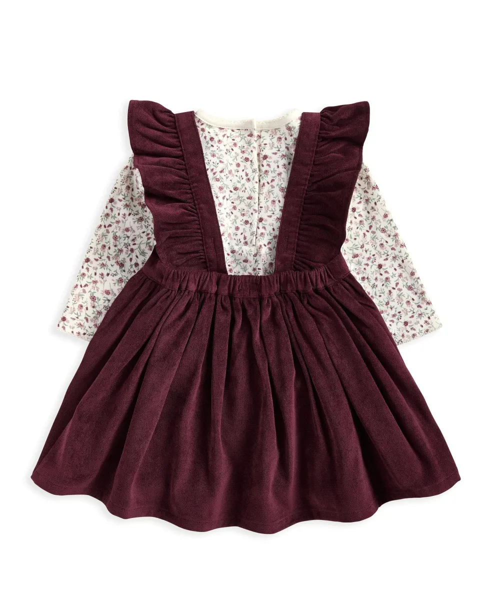 Winter Ditsy Floral Bodysuit & Pinafore Dress (2 Piece)