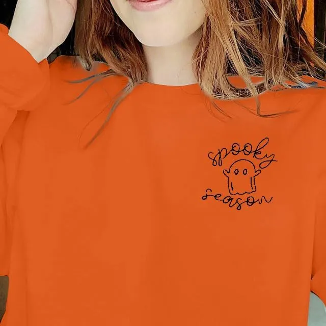 LOTUCY Halloween Sweatshirt Women Cute Spooky Season Sweatshirts Ghost Fall Embroidered Sweater Pullover Top