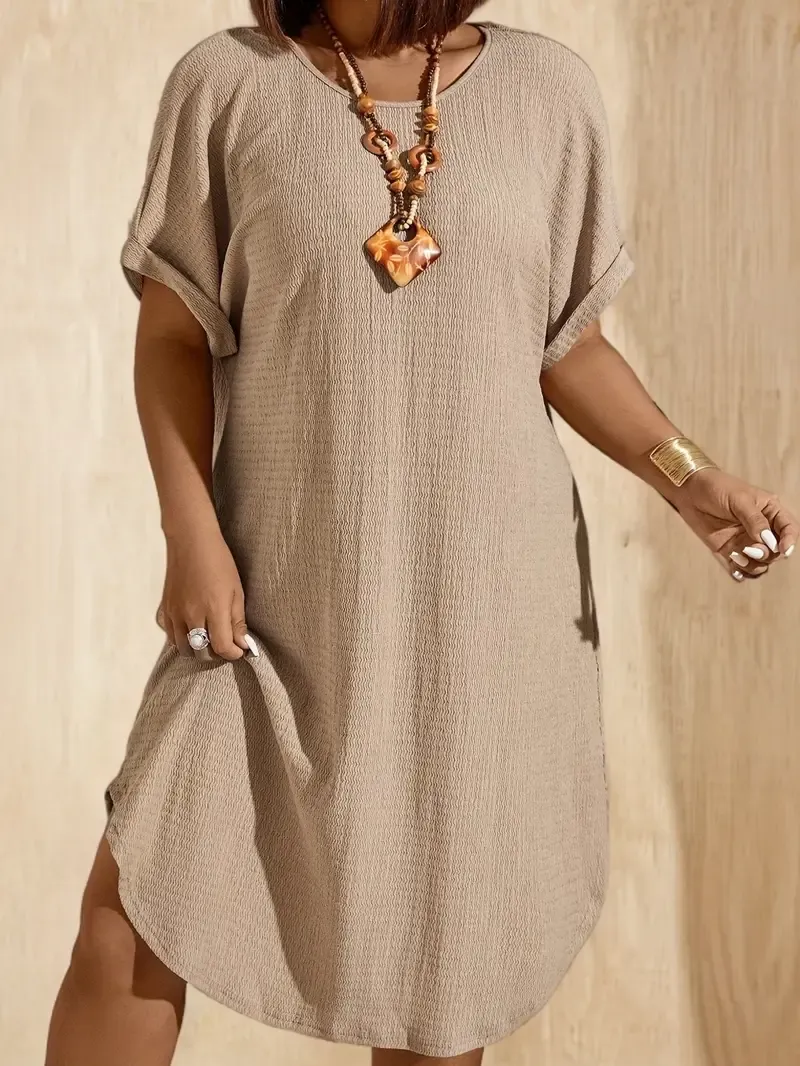Plus Size Solid Simple Loose Dress - Casual Short Sleeve Dress For Spring & Summer - For Women - Made from Breathable Fabric - Perfect Gift for Women