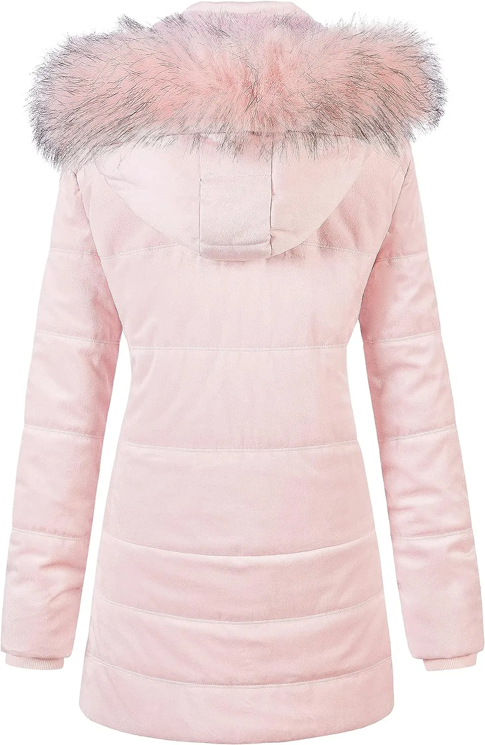 Women's Warm Winter Coat Velvet Puffer Jacket Quilted Faux Fur Hood