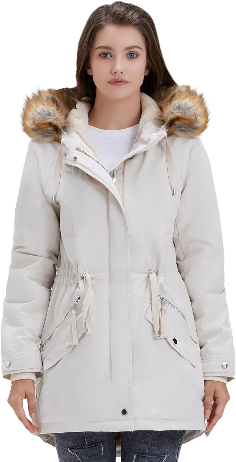 Women's Winter Coats Fleece Lined Parka Jacket Hooded Long Winter Warm Parka Coat with Pockets