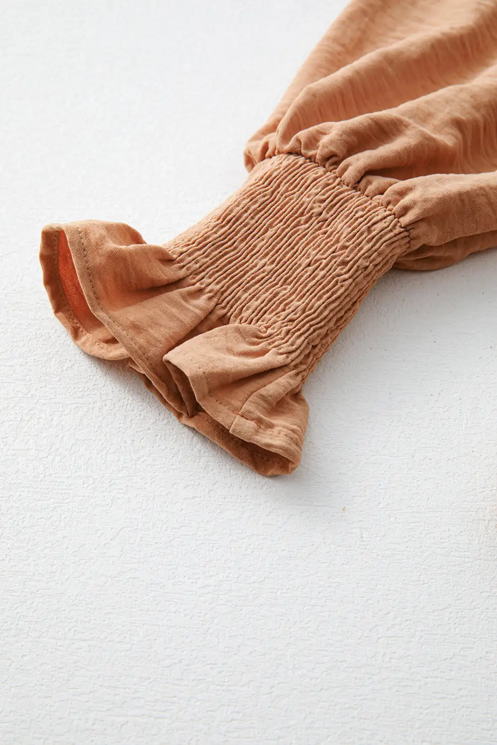 Smocked Shirred V-Neck Blouse