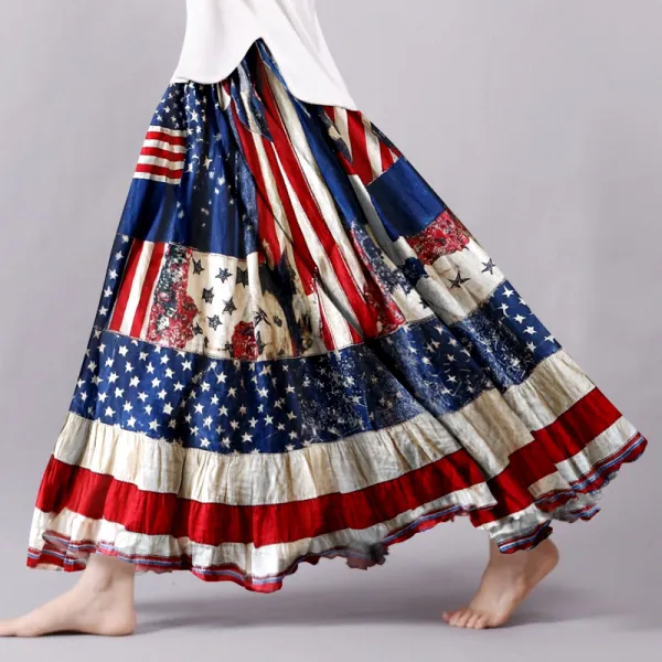 Women's Vintage Independence Day Geometric Patchwork Skirt