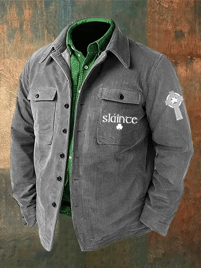 Men's St. Patrick's Day Corduroy Shirt Jacket (Double Pockets)