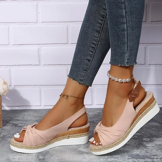 Women's Sandals Wedge Sandals Espadrilles Platform Sandals Outdoor Daily Beach Summer Bowknot Platform Wedge Heel Open Toe Vintage Elegant Casual Faux Leather Buckle Solid Color Black Pink Blue