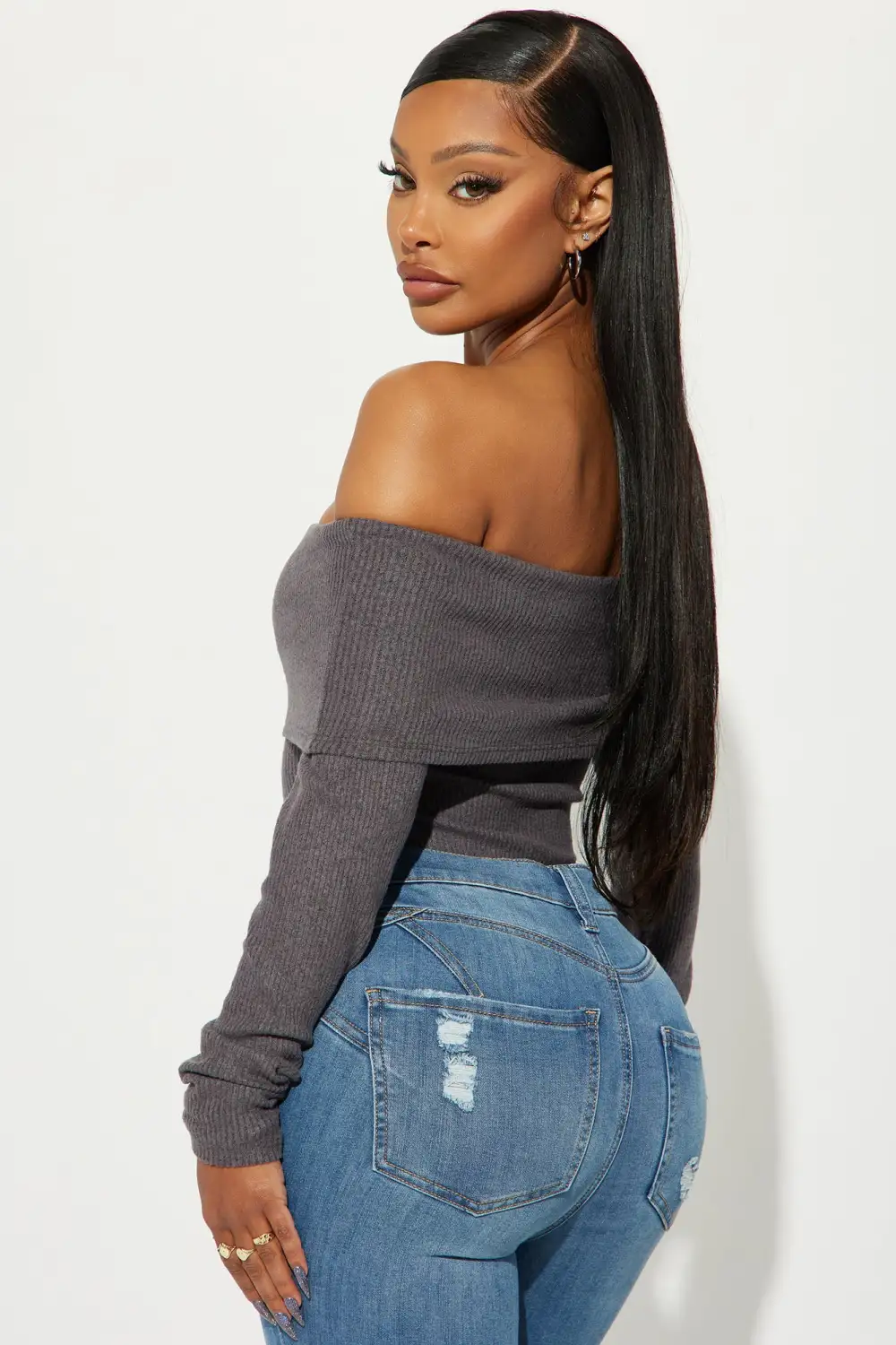 Sydney Off Shoulder Bodysuit - Charcoal