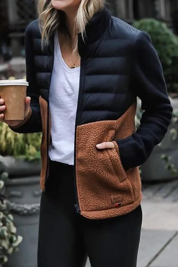 Patchwork Contrast Color Slim-Fit Down Jacket