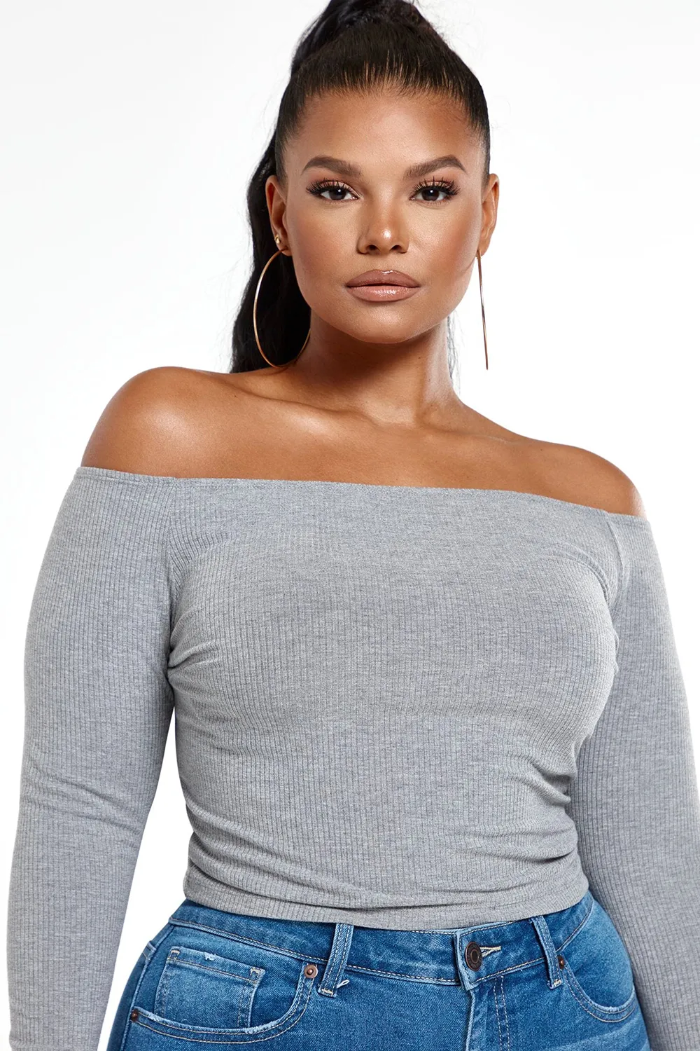 Off The Shoulder Rib Knit Top