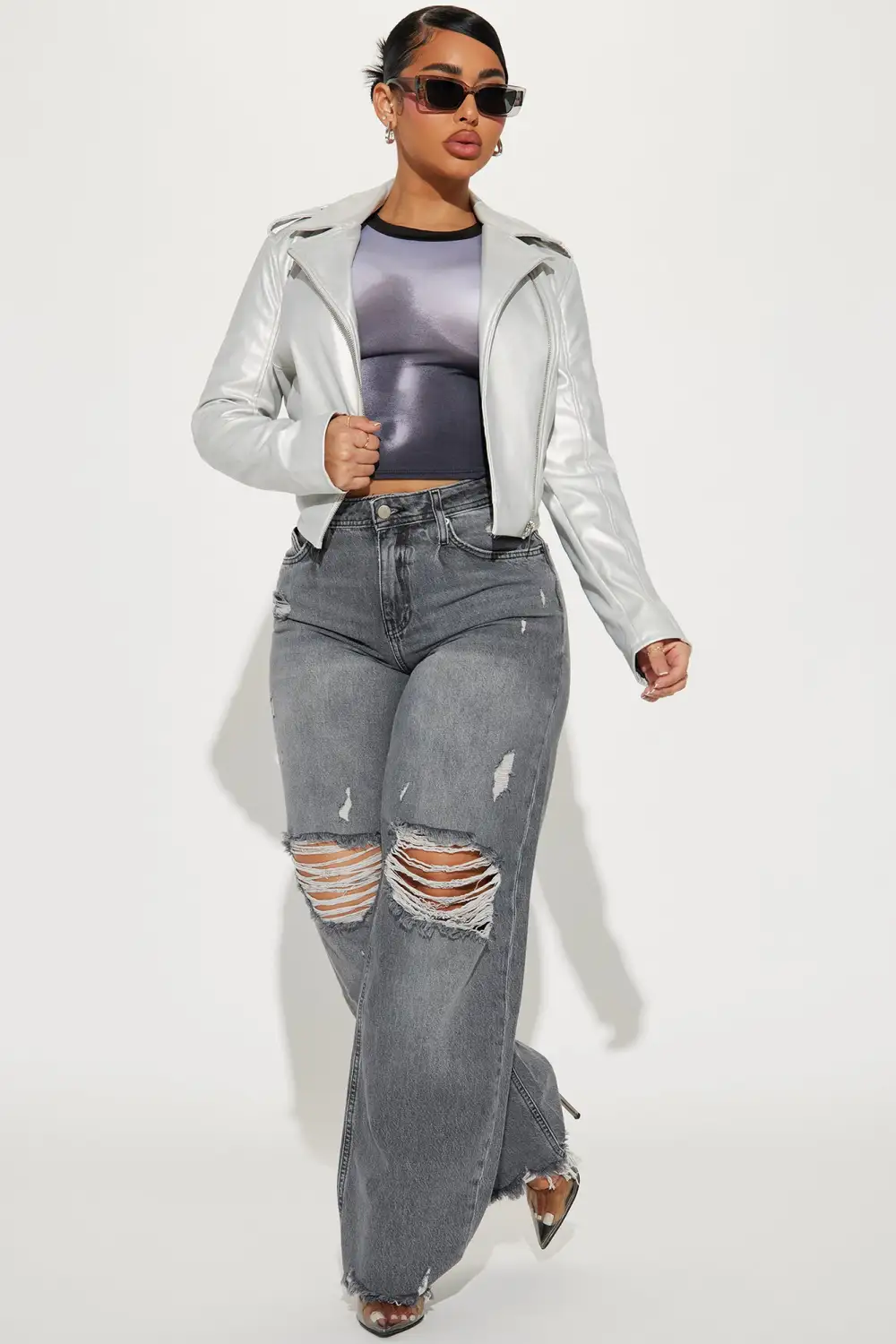 End Of The Road Faux Leather Jacket - Silver