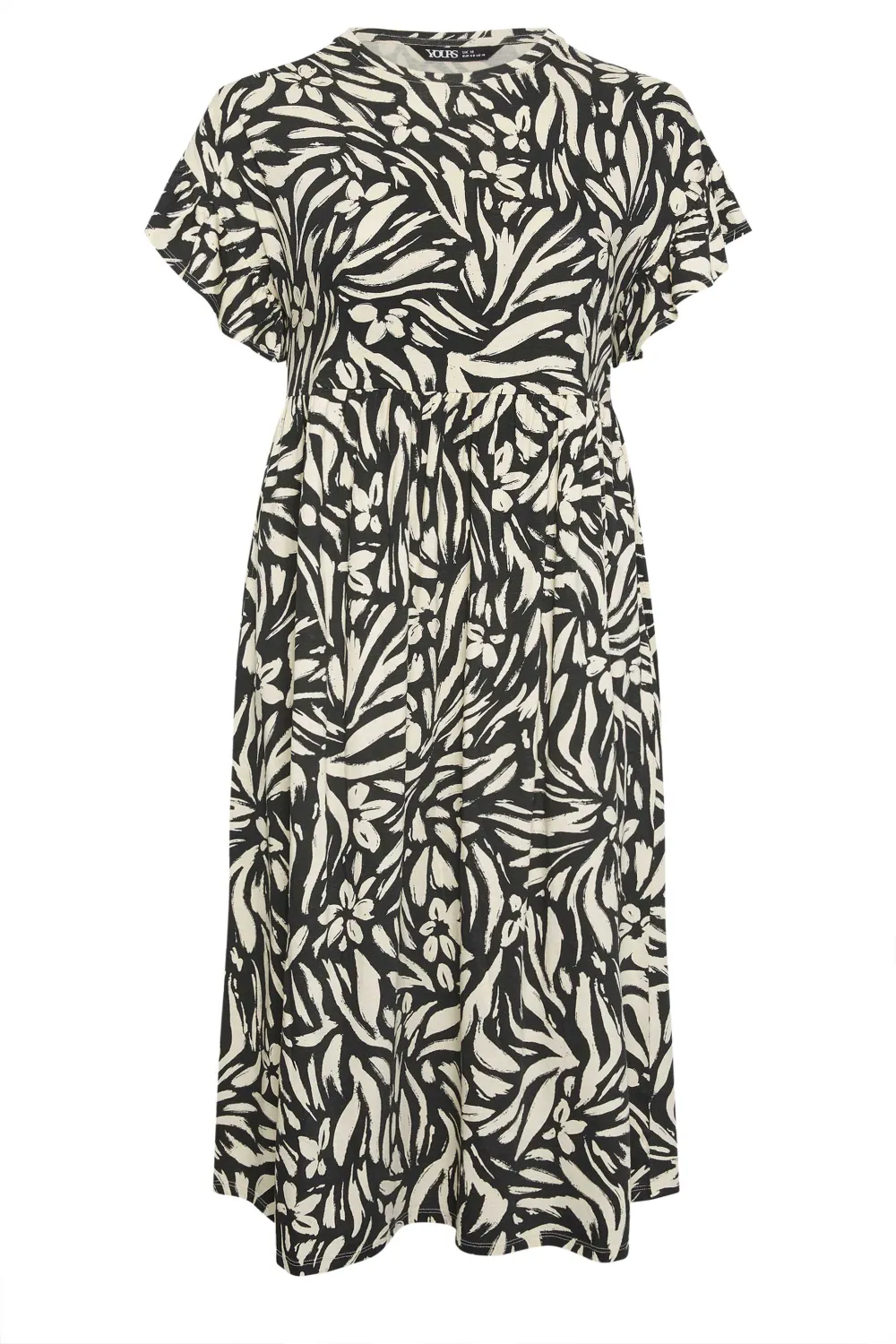 YOURS Curve Black & White Floral Print Pure Cotton Midaxi Dress