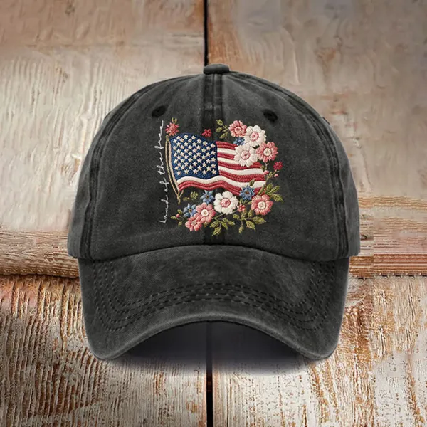 Retro Independence Day Flowers Land Of The Free Print Baseball Cap