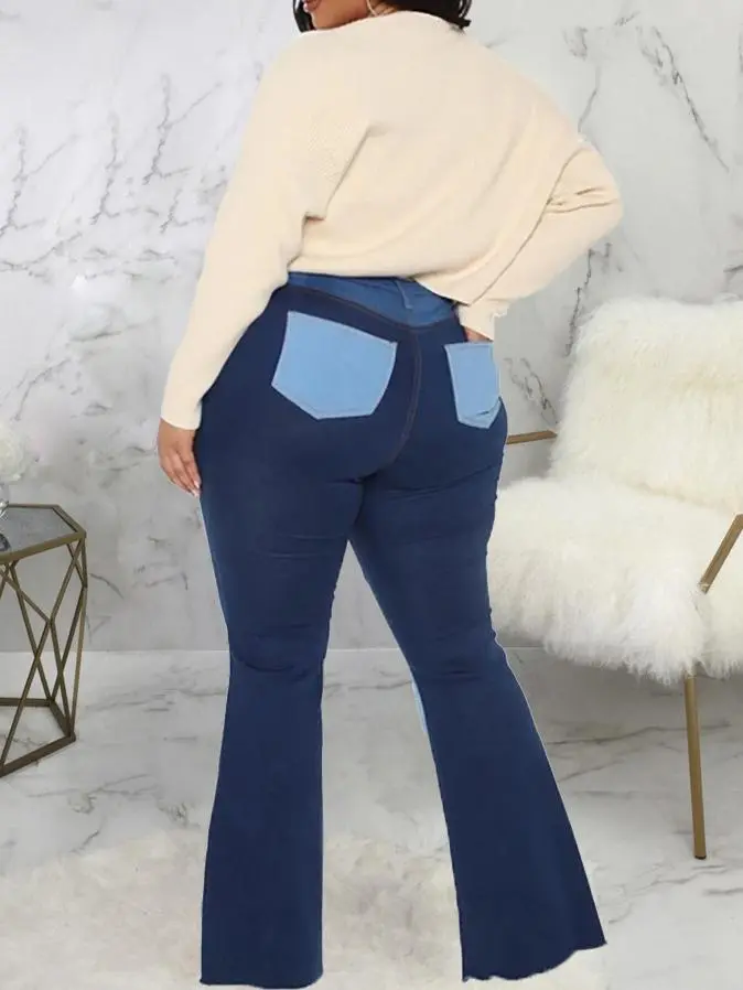 Stitching Washed Denim Stretch Slim Flared Pants