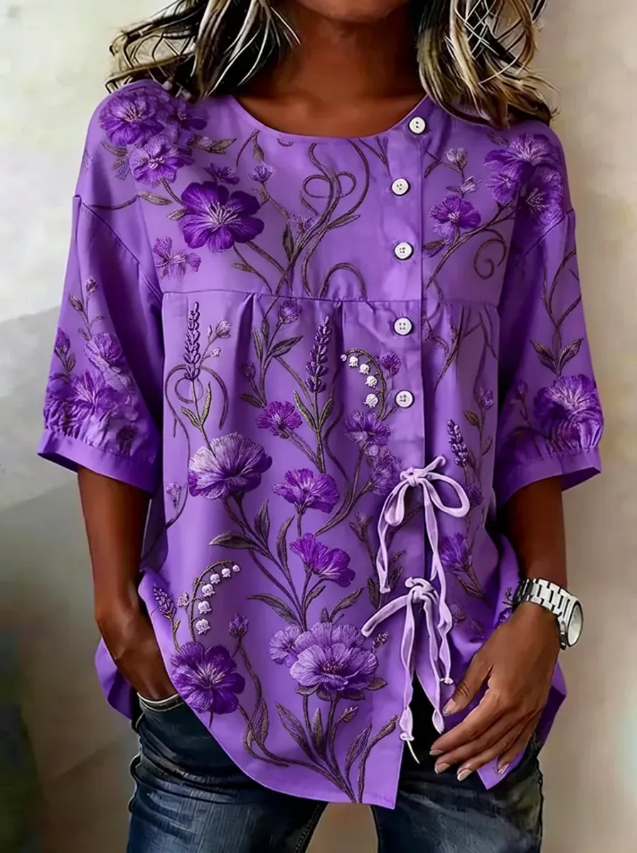 Women's Nashville Floral Botanical Printed Button-Down Top