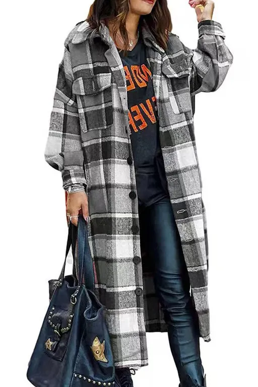 Classic Plaid breasted front pockets coat