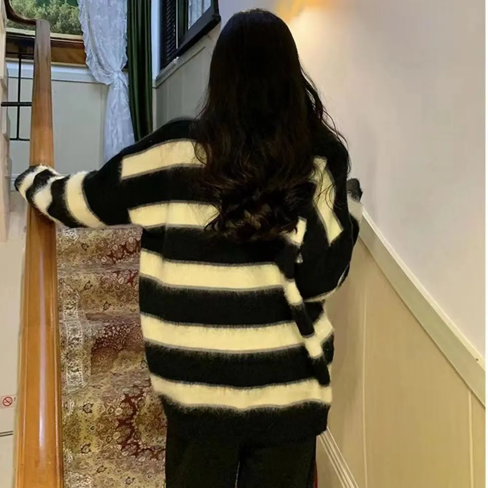 Casual Woolen Striped Long Sweater