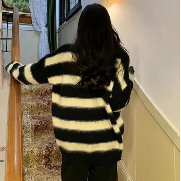 Casual Woolen Striped Long Sweater