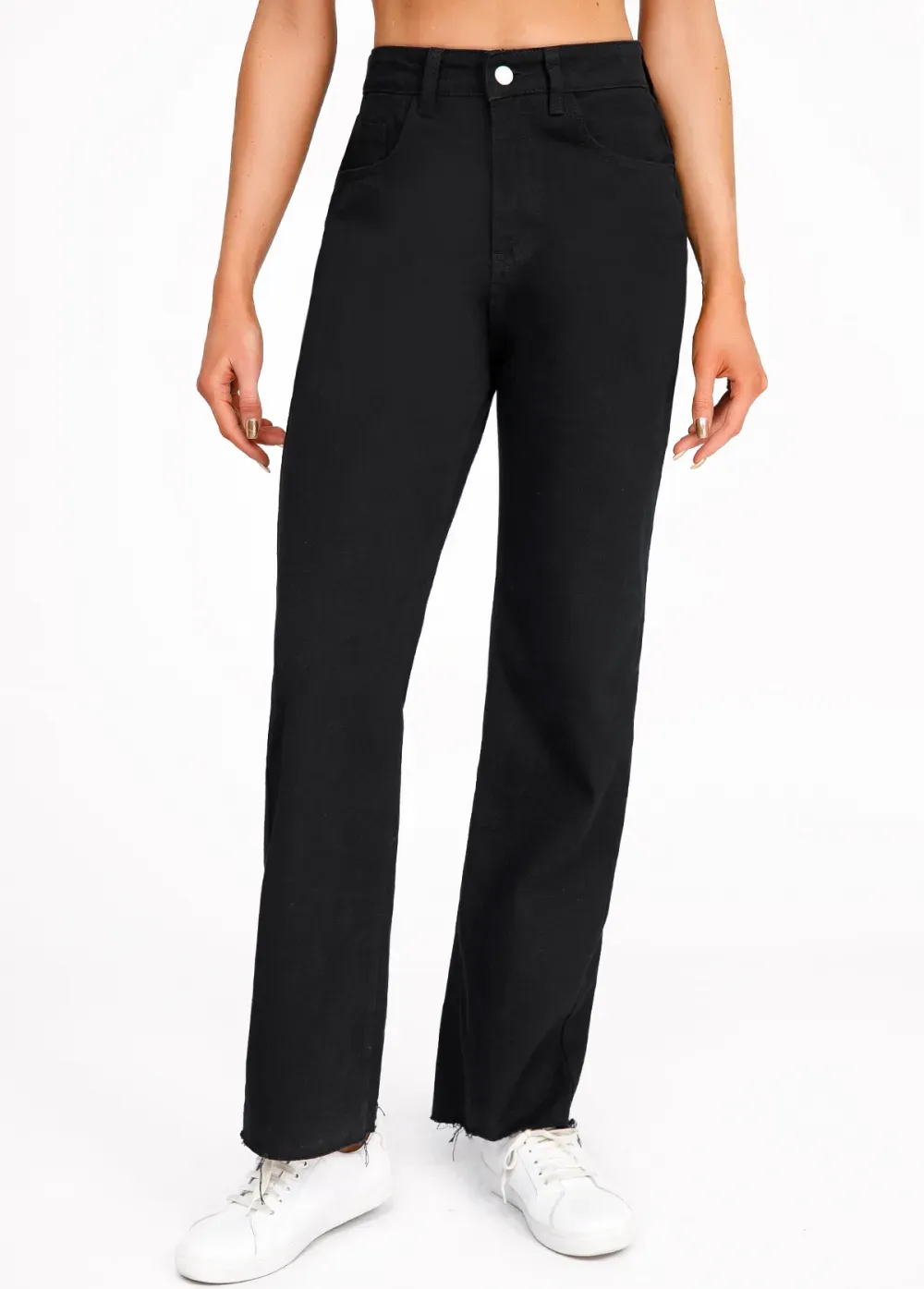 Black Pocket Button Fly High Waisted Jeans