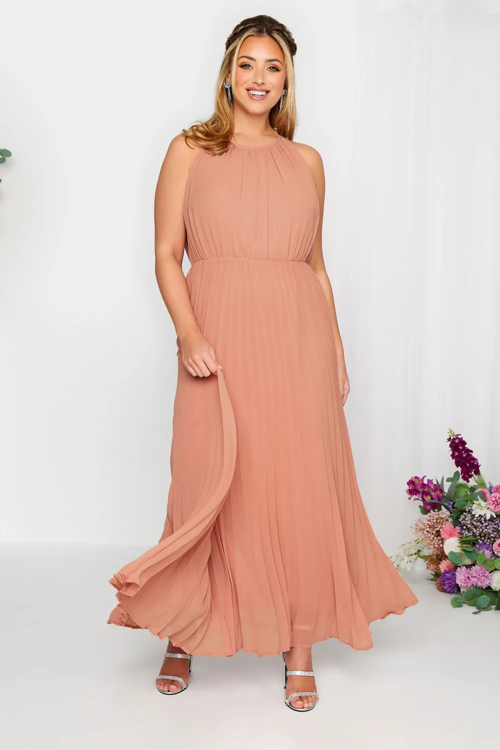 YOURS LONDON Curve Pink Pleated Maxi Dress