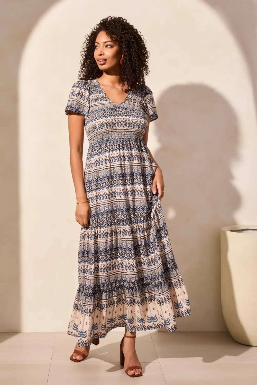 Ruched-Top Short Sleeve Maxi Dress-Scubablue