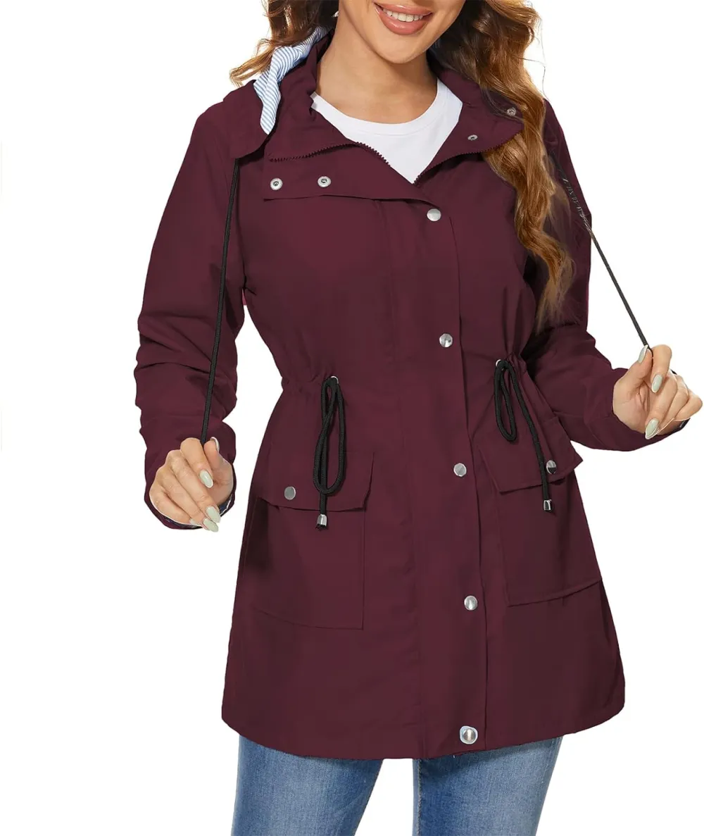 American Trends Rain Jackets for Women Waterproof with Hood Long Rain Coat Windbreaker Jacket