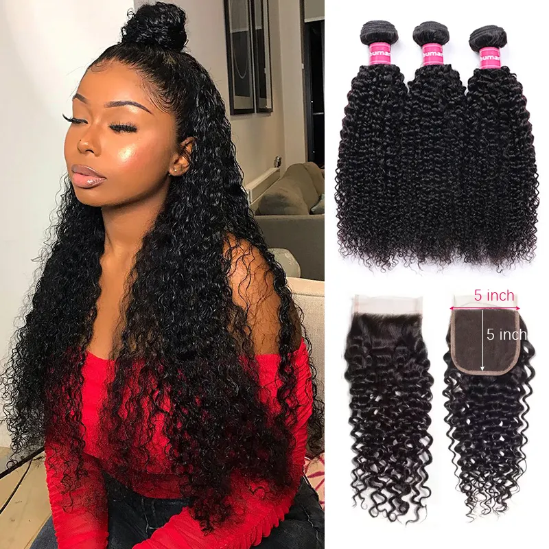 Sterly Curly Wave Bundles With 5x5 Lace Closure Human Hair Bundles With Closure