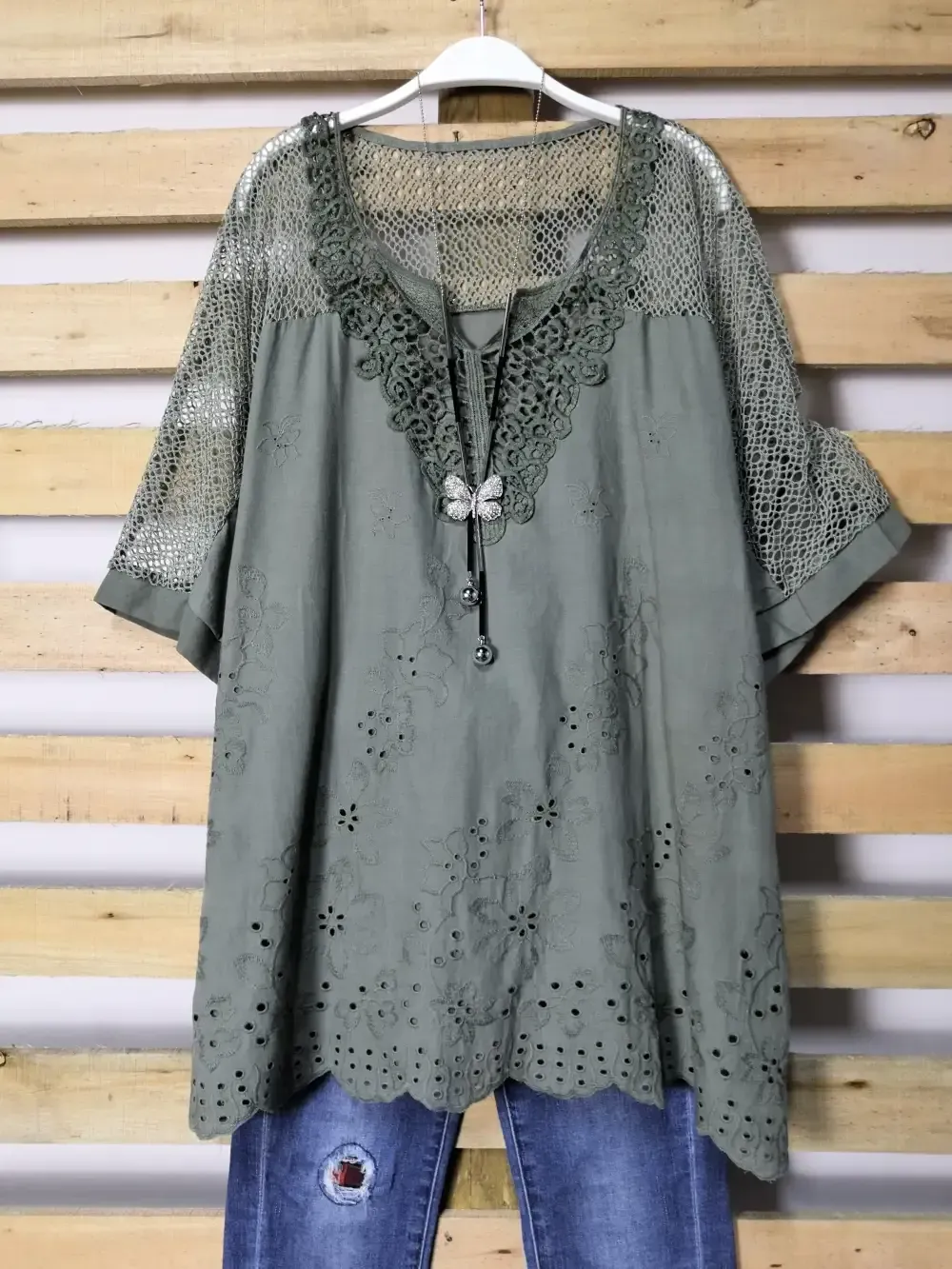 Woman Fashion Openwork Lace Shirt Tops Blouse