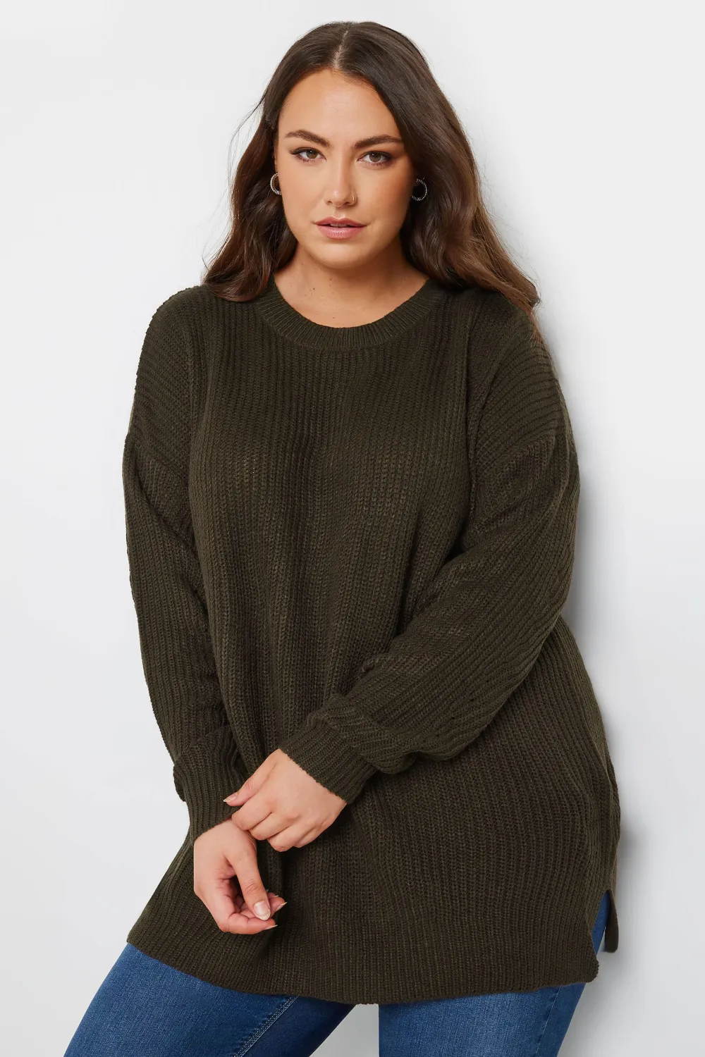 YOURS Curve Grey Drop Shoulder Knitted Jumper