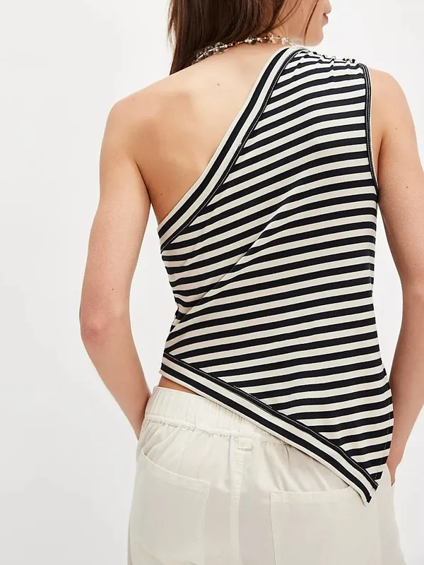 One Shoulder Knotted Stripe Top
