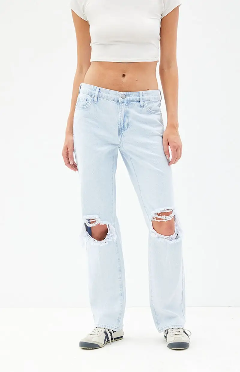 PacSun Jordyn Light Indigo Ripped Low Rise Straight Leg Jeans