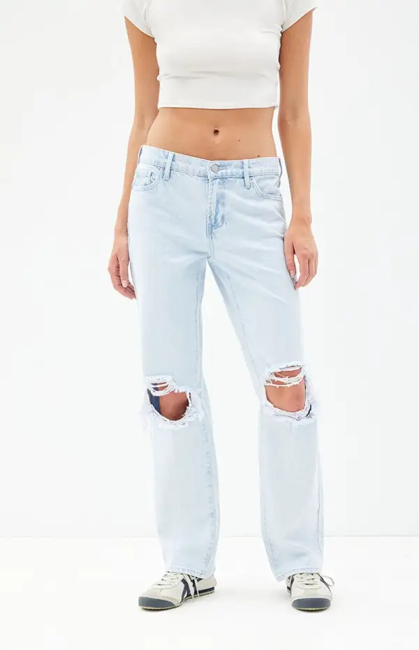 PacSun Jordyn Light Indigo Ripped Low Rise Straight Leg Jeans