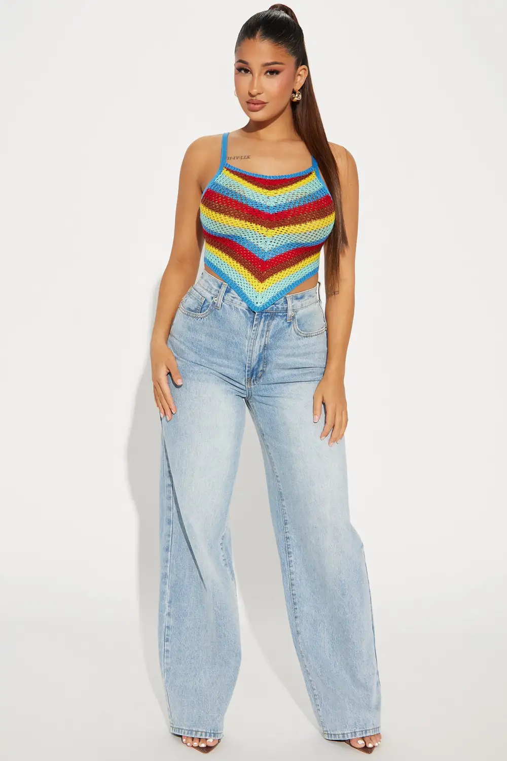 In The Sun Striped Crochet Top - Blue/combo