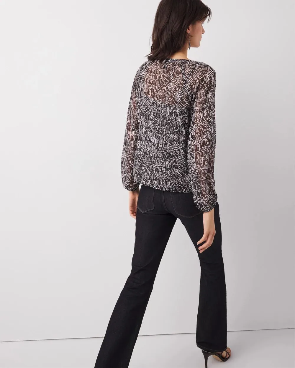 Printed Ruffle Front Blouse