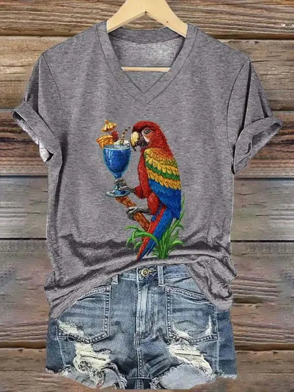 Women's Retro Parrot Print T-Shirt