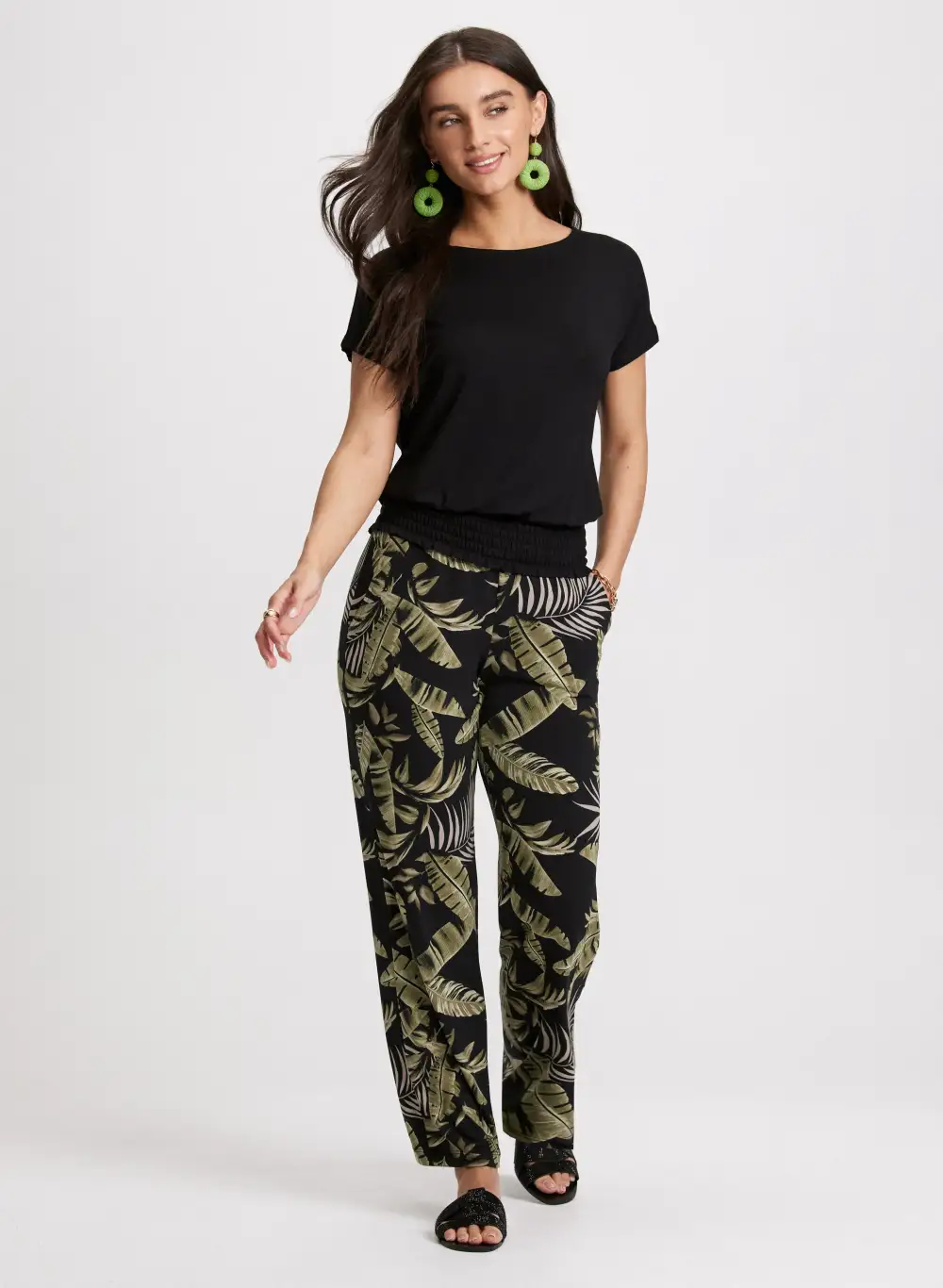 Pull-On Leaf Print Pants