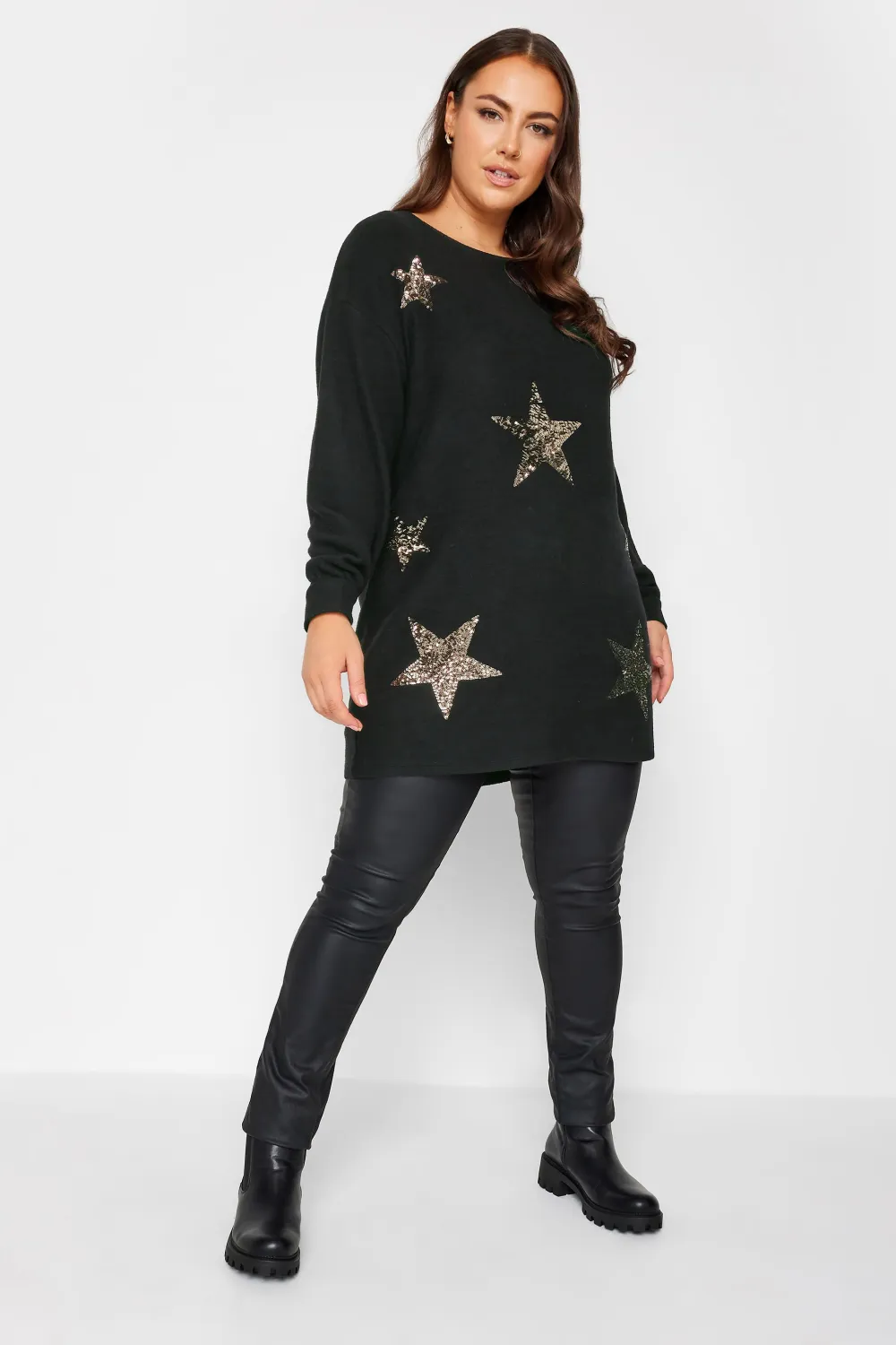 YOURS Curve Black Sequin Star Print Jumper
