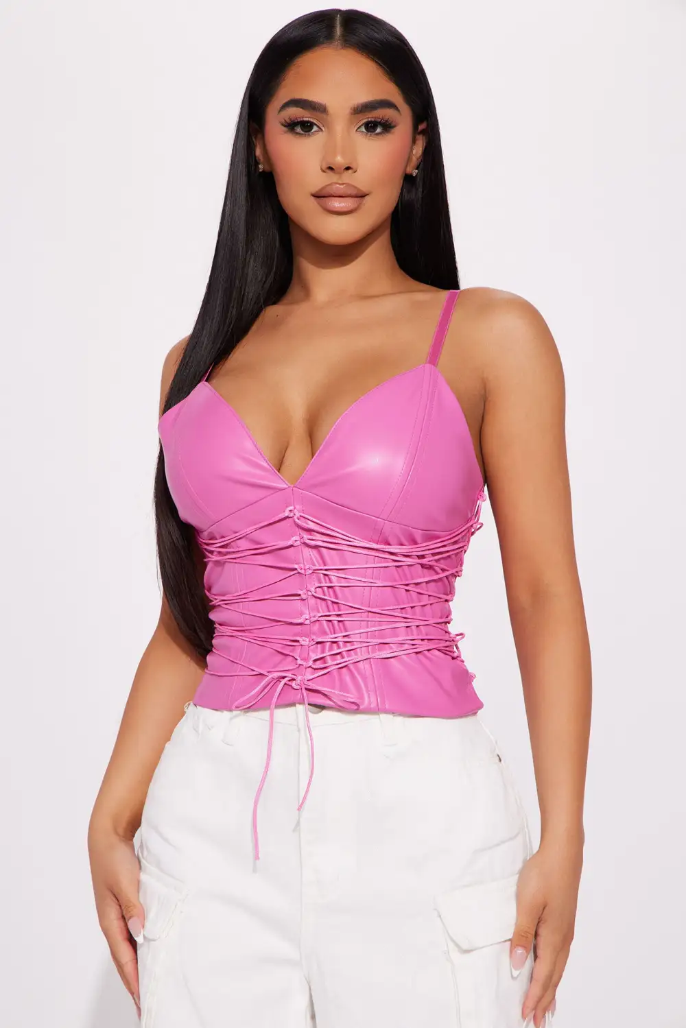 You'll Love It Here Lace Up Corset Top - Pink