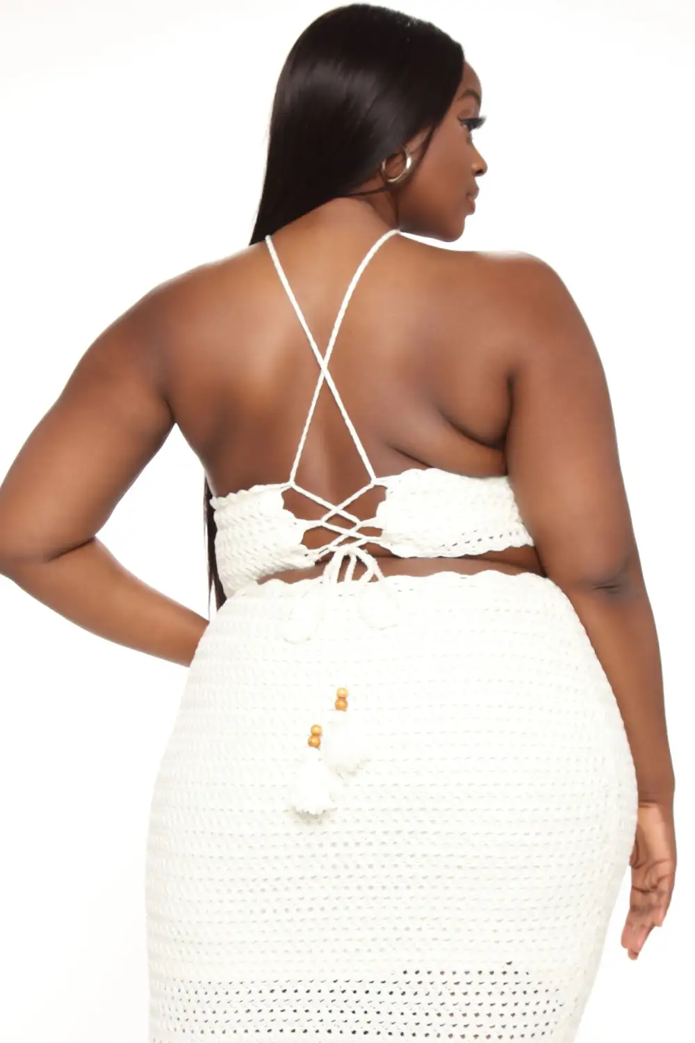 Kaylani Crochet Midi Skirt Set - White