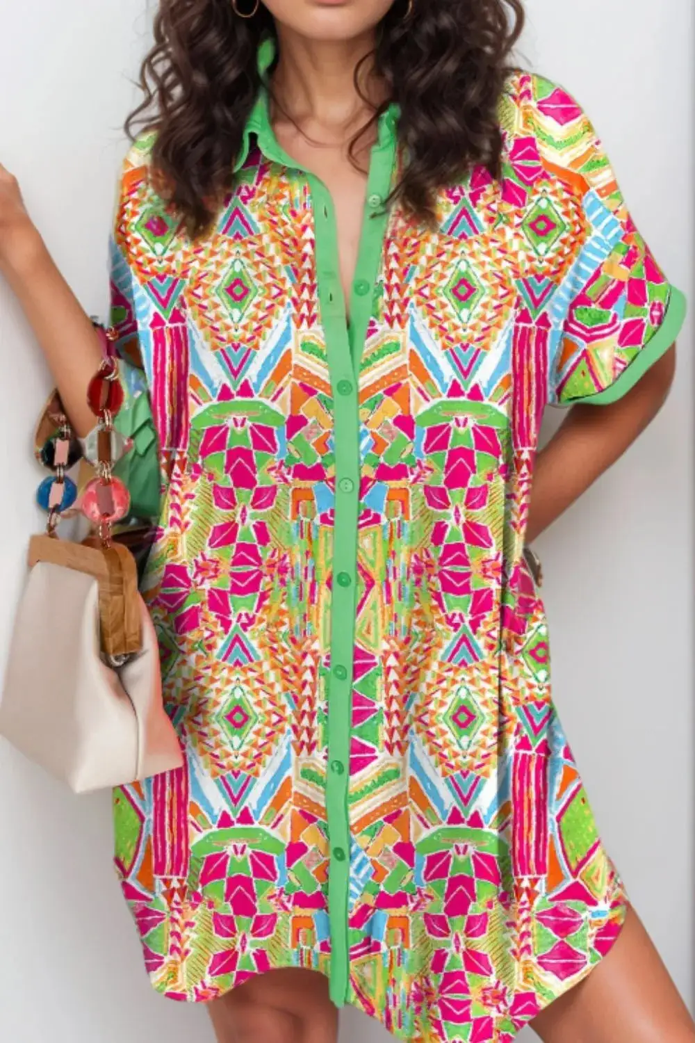 Button Front Printed Dress