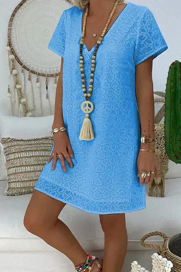 Lace Hollow High Waist V-Neck A-Line Skirt