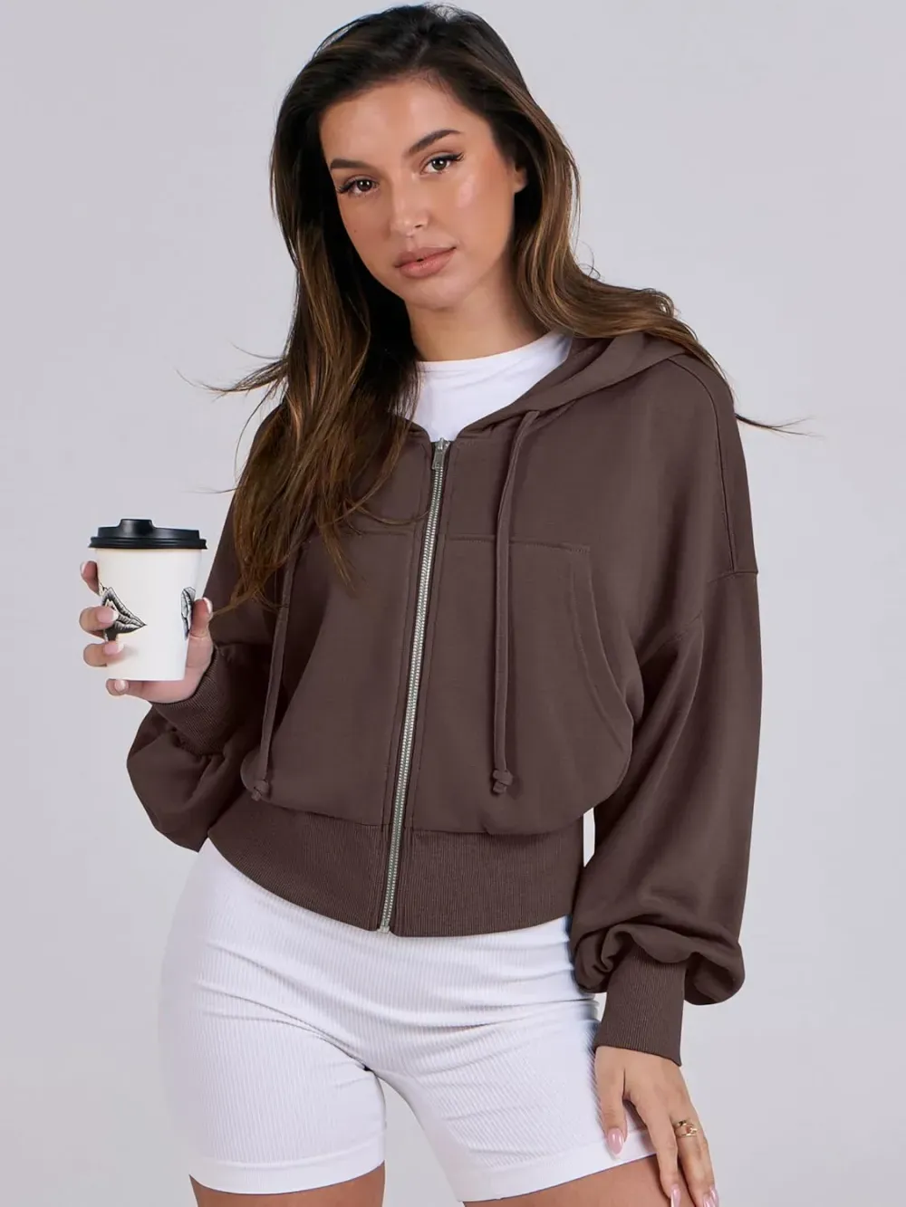 Women's Zip Up Hoodies Cropped Sweatshirts Full Zip Jackets Casual Fashion Fall Outfits Winter Clothes