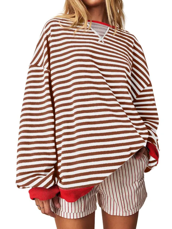 Women’s Polyester Loose Striped Sweatshirt