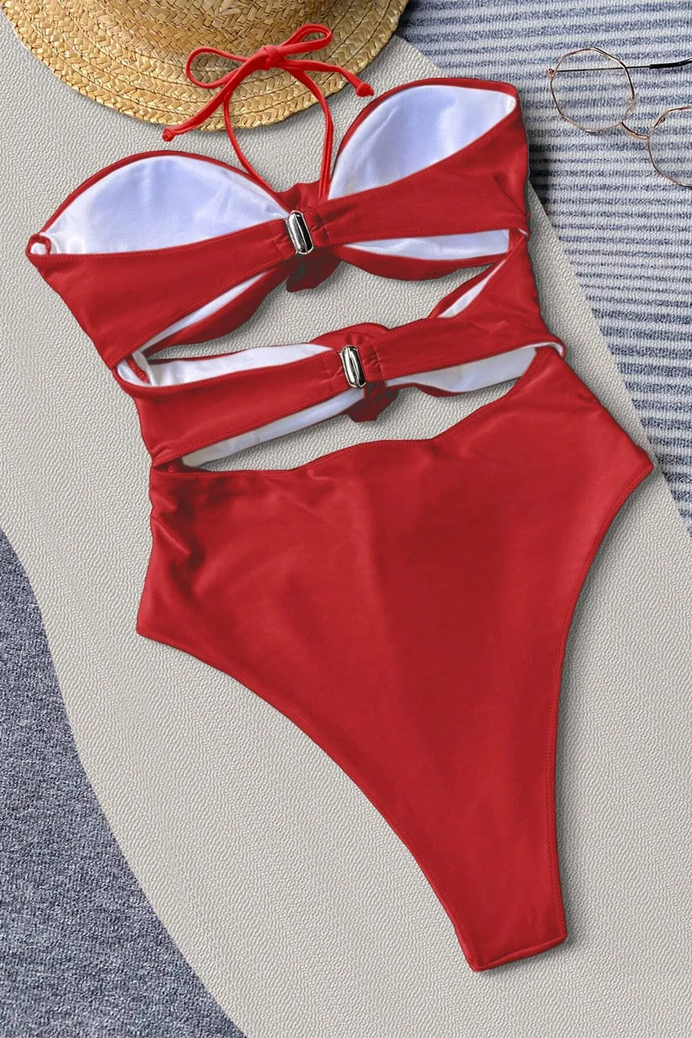 Bikinx Monochrome Halter Neck 3d Flower Decoration Sexy One-piece Swimsuit