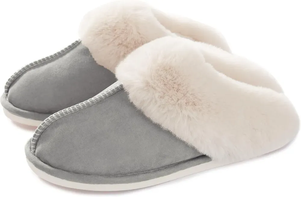 Womens Slipper with Memory Foam Fluffy Soft Warm Slip On House Slippers Anti-Skid Cozy Plush for Indoor Outdoor