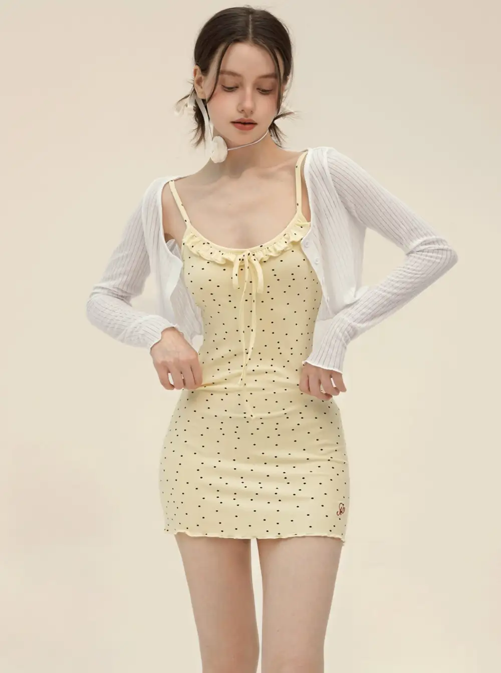 Retro Cardigan With Slim Slip Dress Set-Up