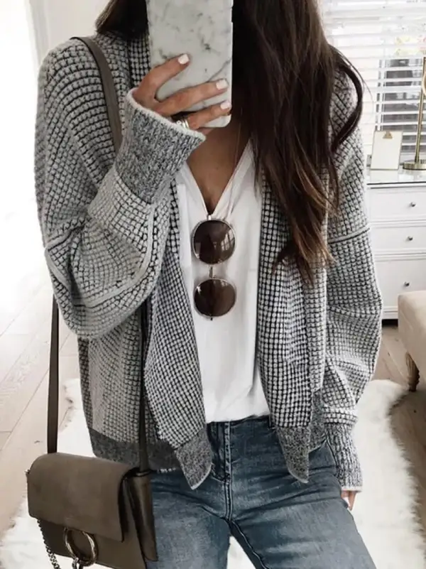 Grey Plain Long Sleeve Cardigan